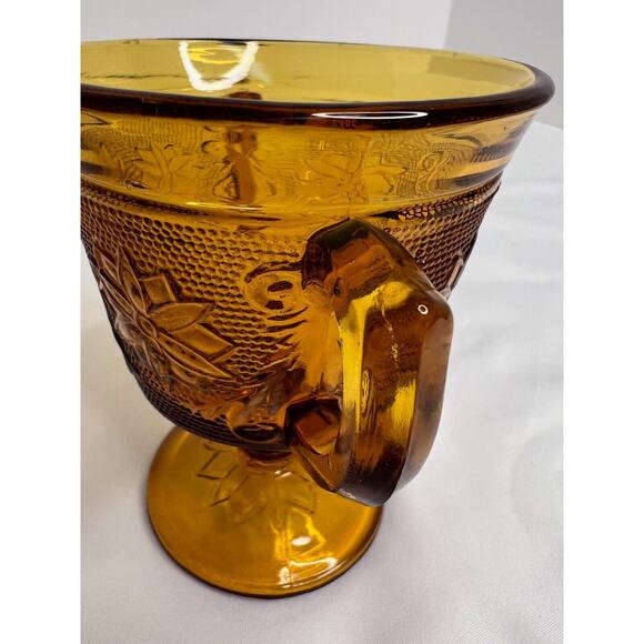 Amber Chalice Glass Tea/Water Pedestal Goblet With Handles - Picture 4 of 5